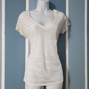 Victoria's Secret Cream Striped Short Sleeve Tee